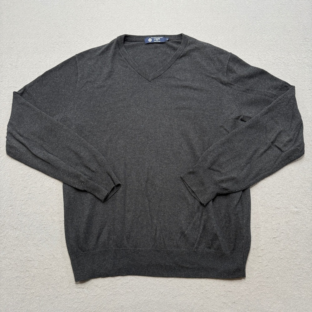 J Crew Sweater Mens Medium Dark Gray V-Neck Crewneck Ribbed Knit Cotton Pullover